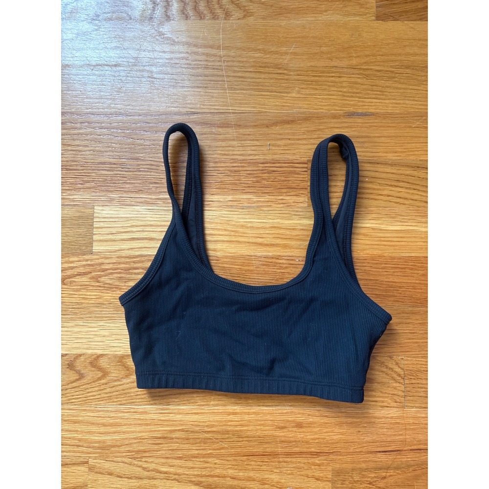 Tnaction Aritzia Black Ribbed Scoop Neck Sports Bra Small Yoga Activewear Tank
